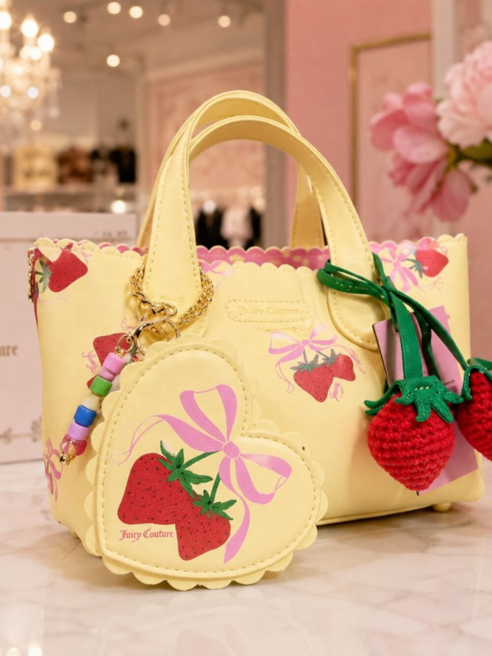 Juicy Couture Strawberry Mini Tote Bag Yellow Iris Charm Crossbody NWT